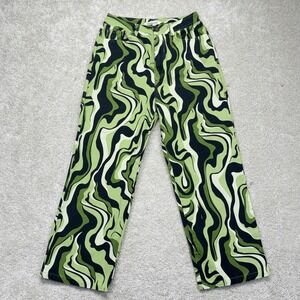 Another Girl Pants Womens Small Black Green Swirl Print Straight Ankle Denim